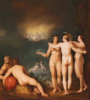 An allegorical scene featuring the Three Graces Aglaia by Cornelis Cornelisz Van Haarlem Oil Painting