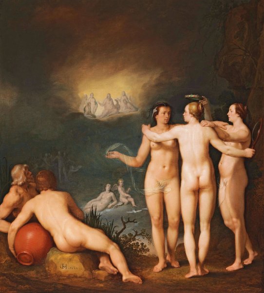 Main Product Photo of An allegorical scene featuring the Three Graces Aglaia Painting by Cornelis Cornelisz Van Haarlem