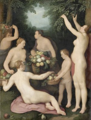 Pomona Receiving the Harvest of Fruit by Cornelis Cornelisz Van Haarlem Oil Painting
