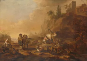 Landscape with Herdsmen and their Droves by Cornelis De Bie Oil Painting