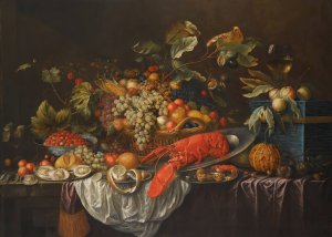 A Still Life Of Assorted Fruits In A Basket, A Roemer And Apples Atop A Blue Jewellery Casket by Cornelis De Bryer Oil Painting