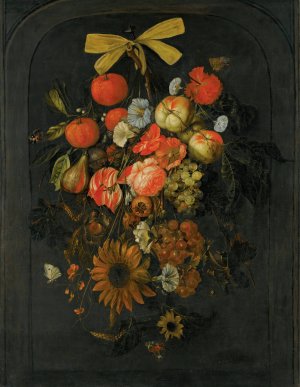 Festoon of flowers and fruit by Cornelis De Heem Oil Painting