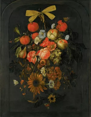 Festoon of flowers and fruit by Cornelis De Heem Oil Painting