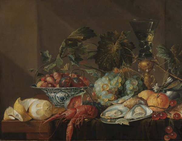 Still-Life with Crayfish, Oysters, and Fruit  by Cornelis De Heem - Hand-Painted Oil Painting Reproduction