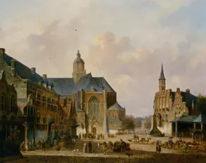 A Busy Day on a Town Square by Cornelis De Kruyff - Oil Painting Reproduction