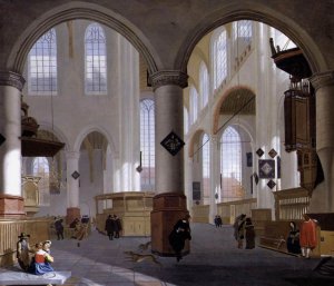 Interior of the Oude Kerk, Delft by Cornelis De Man Oil Painting