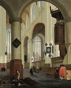 Interior of the Oude Kerk in Delft by Cornelis De Man Oil Painting