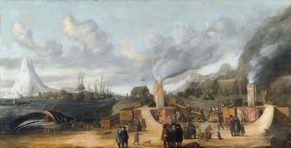 The Whale-oil Refinery near the Village of Smerenburg  by Cornelis De Man - Hand-Painted Oil Painting Reproduction