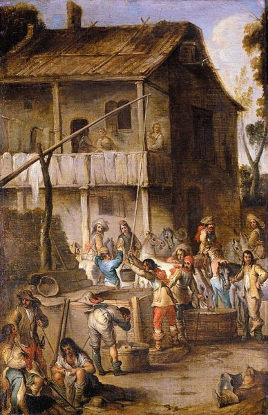 Main Product Photo of Soldiers Before a Tavern Painting by Cornelis De Wael
