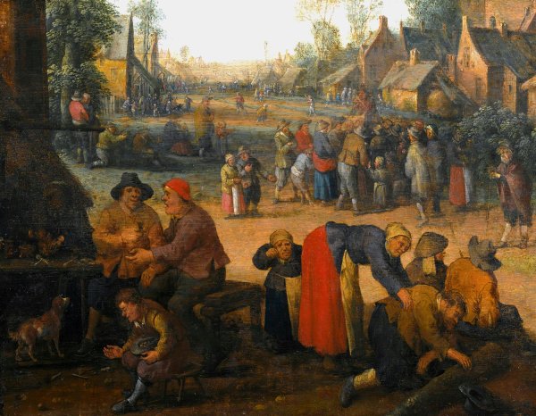A village scene with numerous peasants and a travelling merchant by Cornelis Droochsloot - Hand-Painted Oil Painting Reproduction