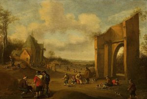 Countryside landscape with peasants by Cornelis Droochsloot Oil Painting