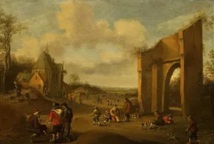 Countryside landscape with peasants by Cornelis Droochsloot Oil Painting