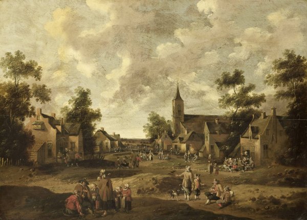 Village Street  by Cornelis Droochsloot - Hand-Painted Oil Painting Reproduction