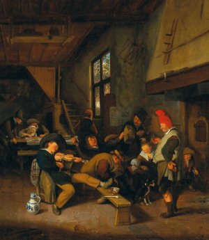A Tavern Interior With Drinking Peasants by Cornelis Dusart Oil Painting
