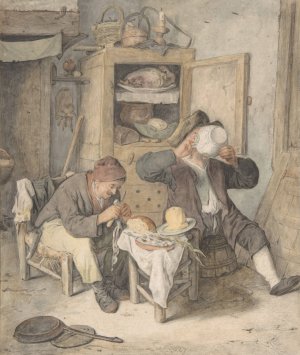 Kitchen Scene by Cornelis Dusart Oil Painting