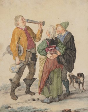 Peasant Couple with a Drinker by Cornelis Dusart Oil Painting