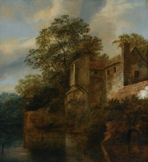 A Figure Standing By A Stone House Along A River by Cornelis Gerritsz Decker Oil Painting