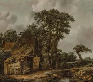 A landscape with a farmhouse by a stream by Cornelis Gerritsz Decker Oil Painting