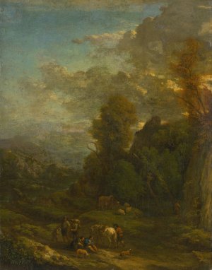 Evening Landscape With Travellers by Cornelis Huysmans Oil Painting