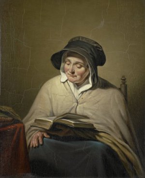 Old Woman Reading by Cornelis Kruseman Oil Painting