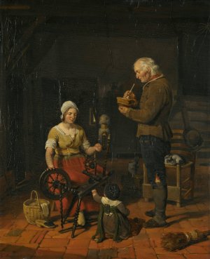 Peasant Family in their Cottage by Cornelis Kruseman Oil Painting