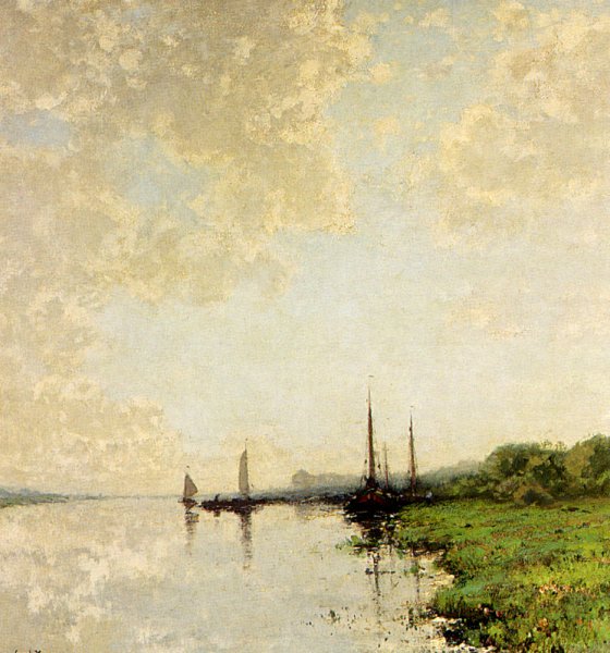 A Summer Landscape with Boats on a Waterway