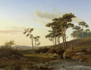 Avondstemming met herder Oil painting by Cornelis Lieste