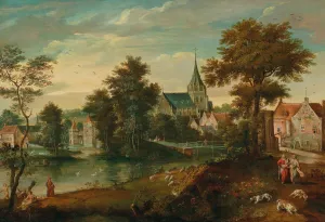 A river landscape with two patriarchs near a town by Cornelis Molenaer Oil Painting