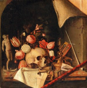 A trompe-l'oeil vanitas still life by Cornelis Norbertus Gysbrechts Oil Painting