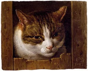 A Cat Peeping Through A Fence Oil painting by Cornelis Saftleven