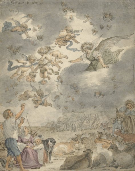 De verkondiging aan de herders  by Cornelis Saftleven - Hand-Painted Oil Painting Reproduction