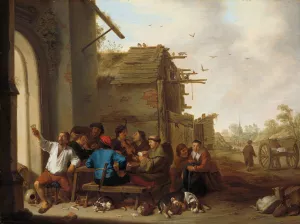 Figures before a Village Inn by Cornelis Saftleven Oil Painting