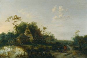 Landscape With Figures Passing By A Cottage And A Pond by Cornelis Snellinck Oil Painting