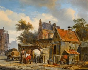 A Street Scene with a Blacksmith at Work by Cornelis Springer Oil Painting
