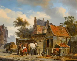 A Street Scene with a Blacksmith at Work by Cornelis Springer Oil Painting