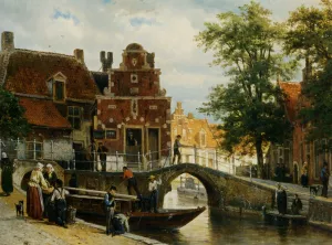 A View of Franeker with the Zakkend Ragerschuisje painting by Cornelis Springer