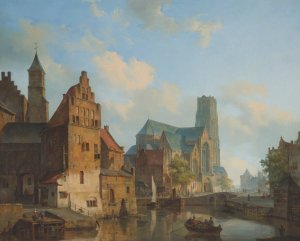 A View Of The Delftse Vaart And St Laurens Church, Rotterdam by Cornelis Springer Oil Painting