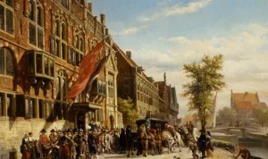 A Visit of Bayliff Ten Frootenhuys to the Guild of Archers painting by Cornelis Springer
