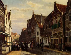 De Wijdstraat Te Oudewater Bij Zomer by Cornelis Springer - Oil Painting Reproduction