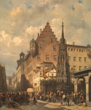 Der Schone Brunnen in Nuremberg by Cornelis Springer Oil Painting