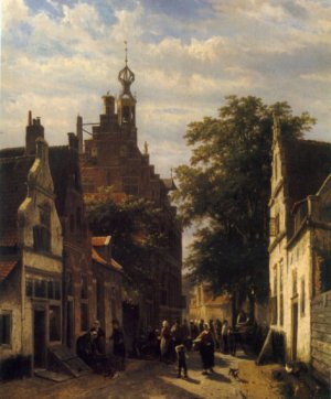 Figures in a Street in Delft by Cornelis Springer Oil Painting