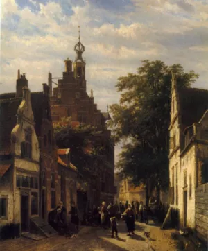 Figures in a Street in Delft by Cornelis Springer - Oil Painting Reproduction