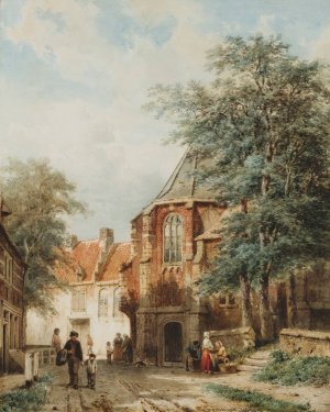 Figures In The Dorpsstraat, Asperen Oil painting by Cornelis Springer