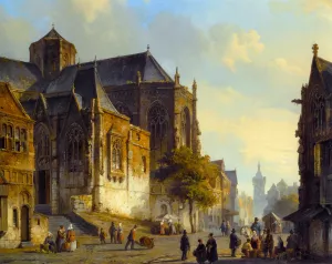 Figures on a Market Square in a Dutch Town by Cornelis Springer - Oil Painting Reproduction
