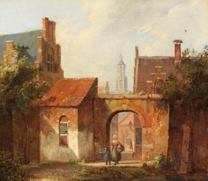 Hollandisches Stadtchen mit Torbogen by Cornelis Springer Oil Painting