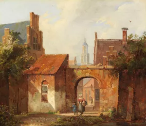 Hollandisches Stadtchen mit Torbogen by Cornelis Springer Oil Painting