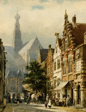 Manu Figures in the Streets of Haarlem by Cornelis Springer - Oil Painting Reproduction