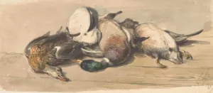 Stilleven met vier eenden by Cornelis Springer Oil Painting