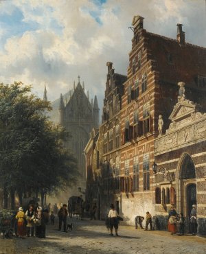 The Kerkgracht In Leiden by Cornelis Springer Oil Painting