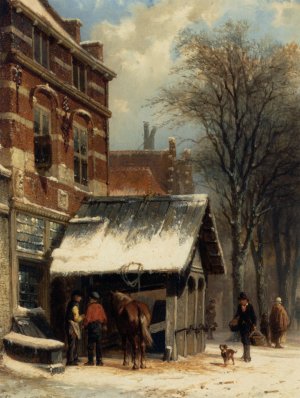 The Smithy of Culemborg in the Winter by Cornelis Springer Oil Painting